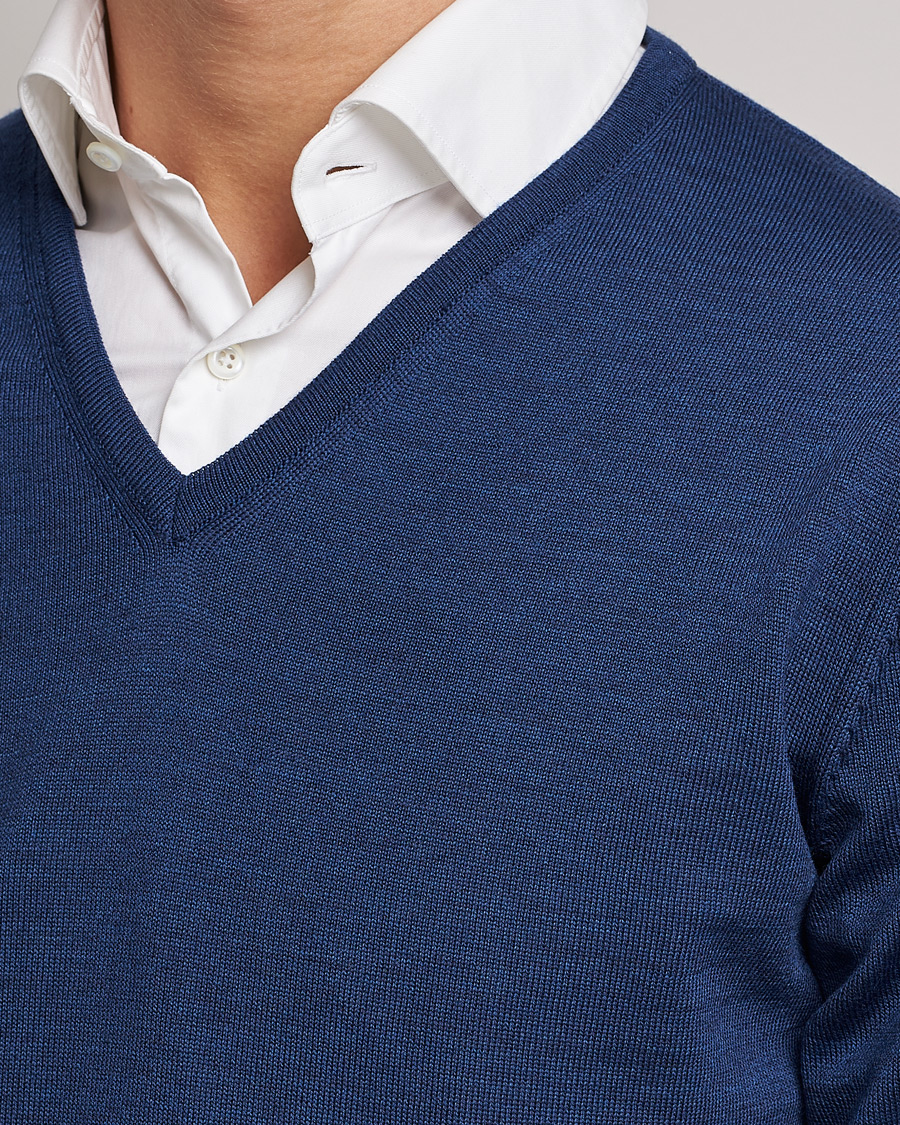 Herr | Tröjor | Stenströms | Merino V-Neck Blue