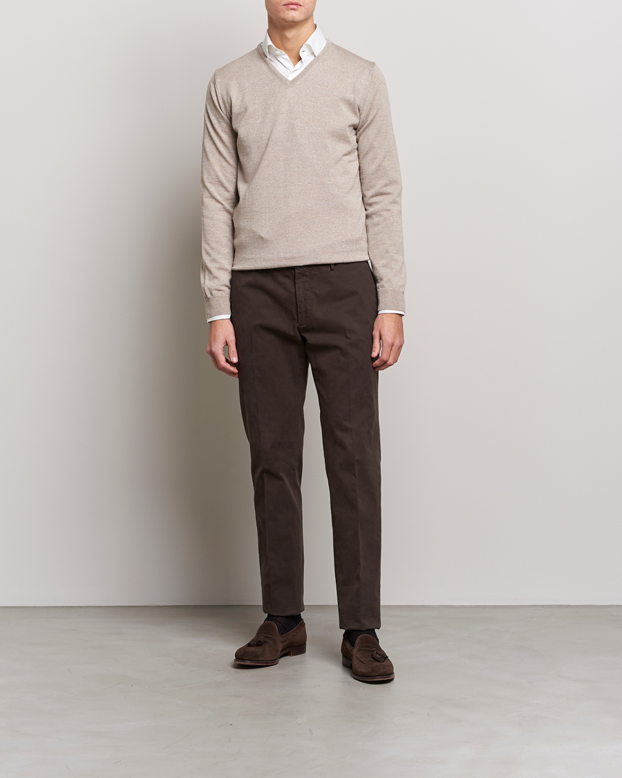 Herr | Tröjor | Stenströms | Merino V-Neck Sand