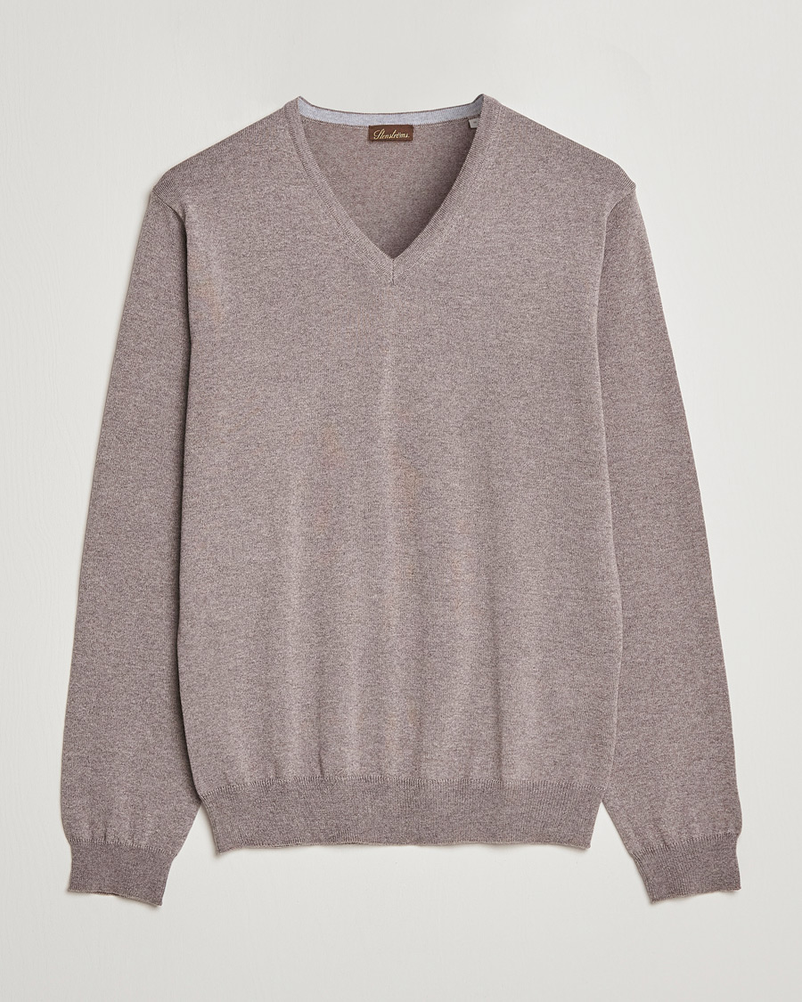 Herr | Tröjor | Stenströms | Merino V-Neck Mud Brown