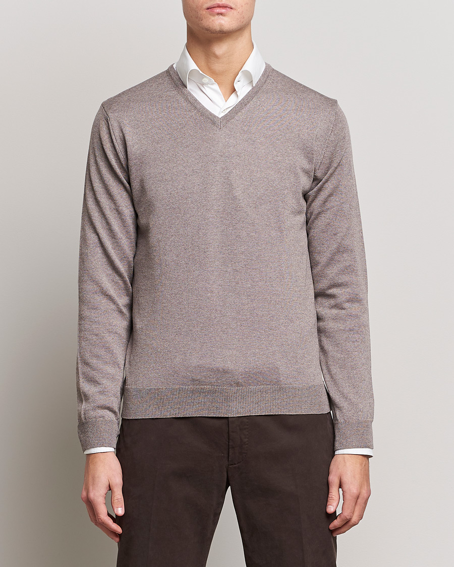 Herr | Pullover V-ringade | Stenströms | Merino V-Neck Mud Brown