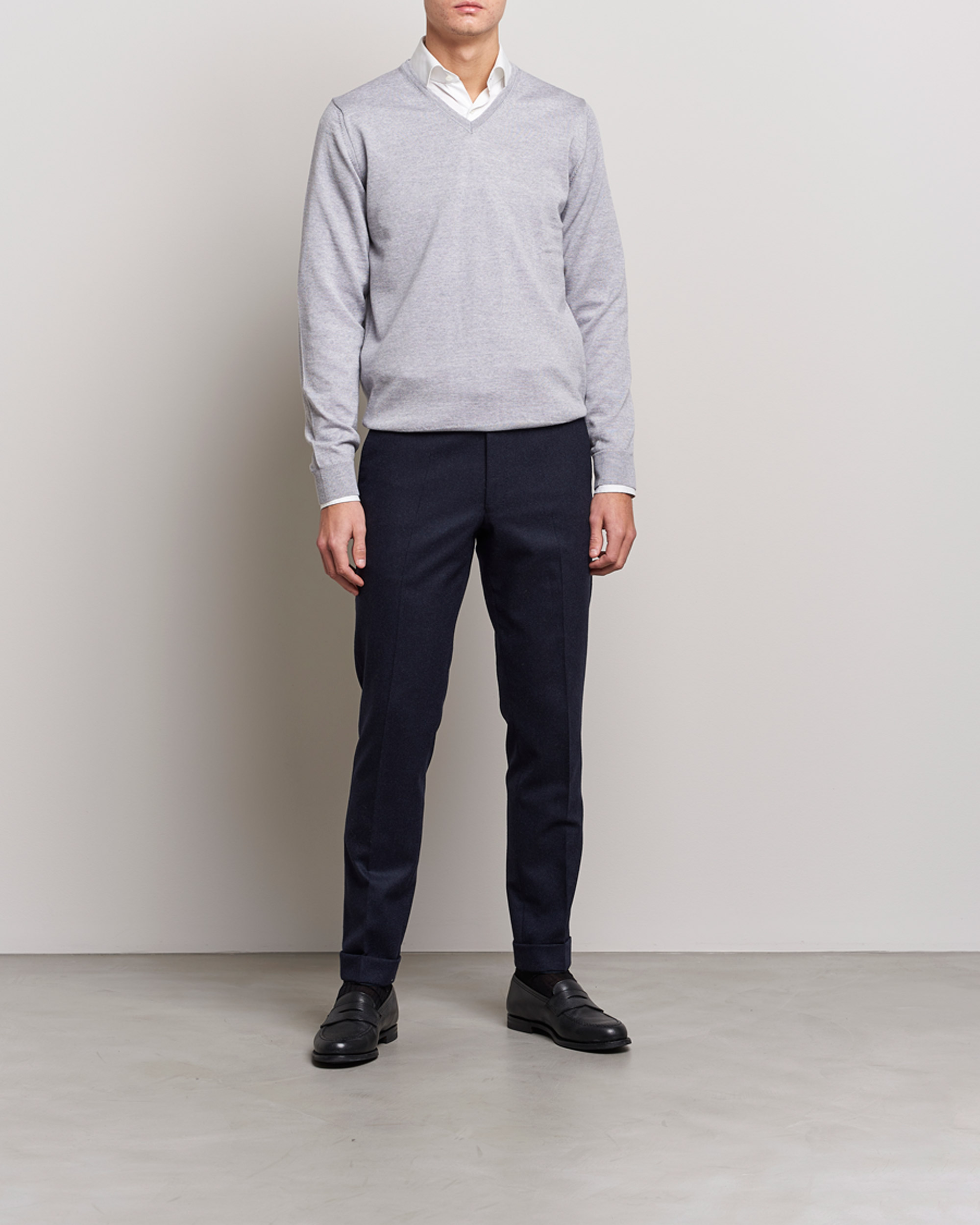 Herr | Tröjor | Stenströms | Merino V-Neck Light Grey