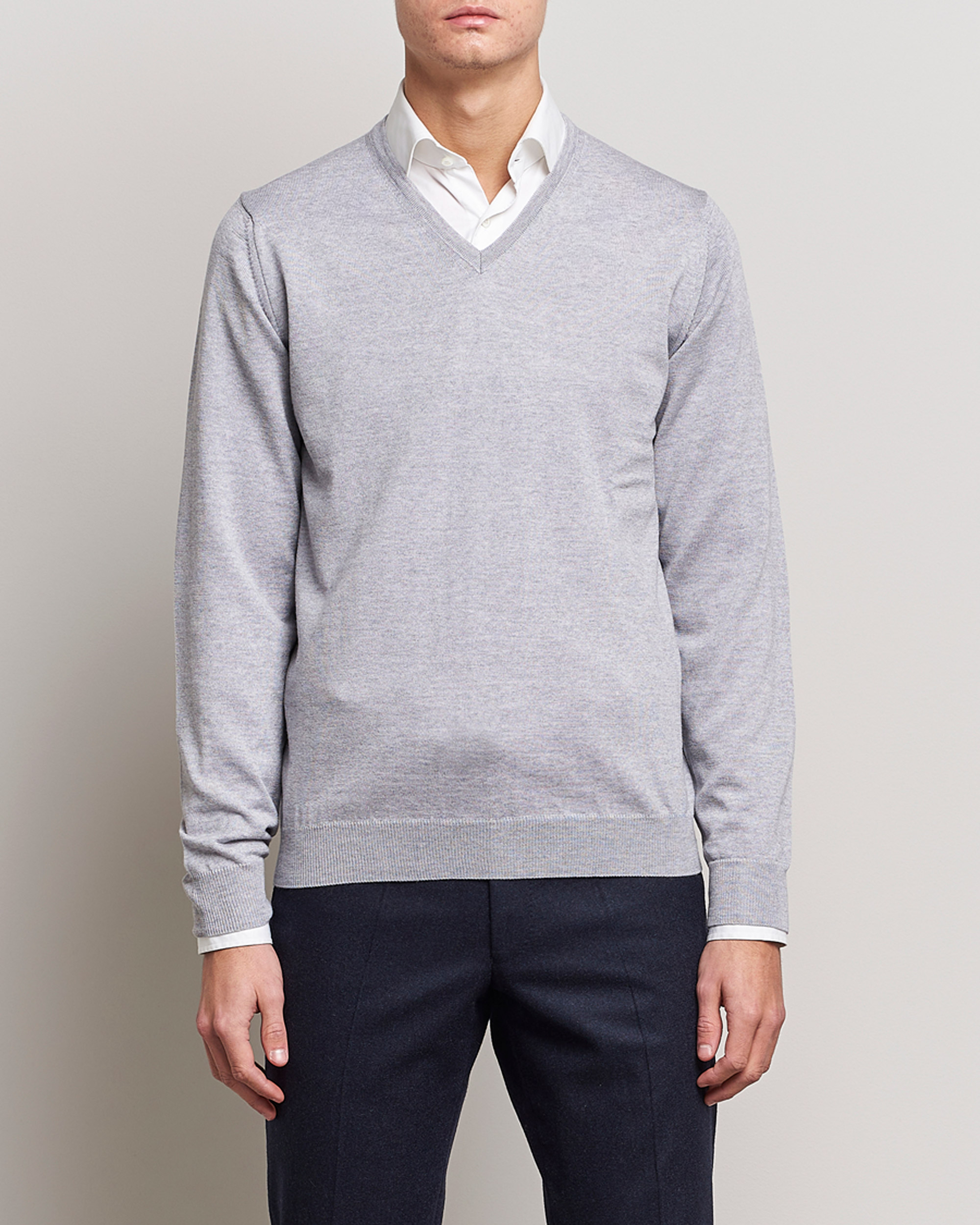 Herr | 20% rea | Stenströms | Merino V-Neck Light Grey