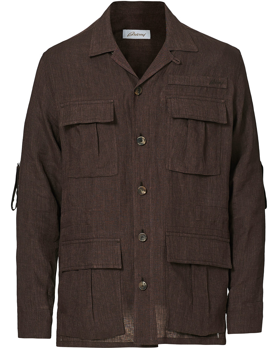 Herr | Skjortor | Brioni | Linen Sahariana Brown