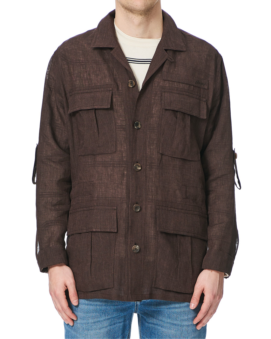Herr | Skjortor | Brioni | Linen Sahariana Brown
