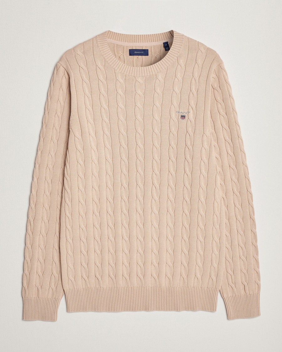 Herr | Tröjor | GANT | Cotton Cable Crew Neck Dry Sand