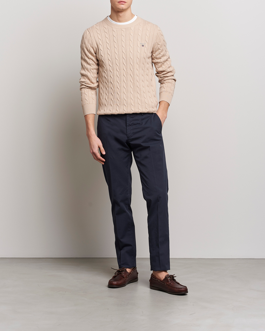 Herr | Tröjor | GANT | Cotton Cable Crew Neck Dry Sand