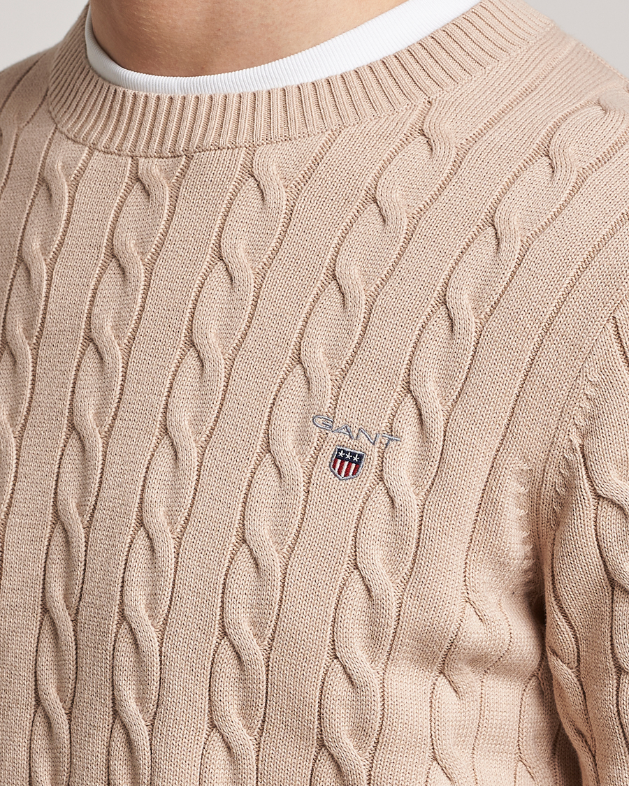 Herr | Tröjor | GANT | Cotton Cable Crew Neck Dry Sand