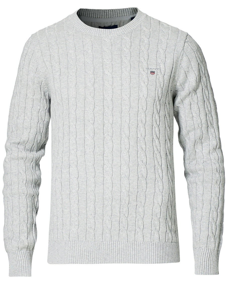 Herr | Tröjor | GANT | Cotton Cable Crew Neck Pullover Light Grey Melange