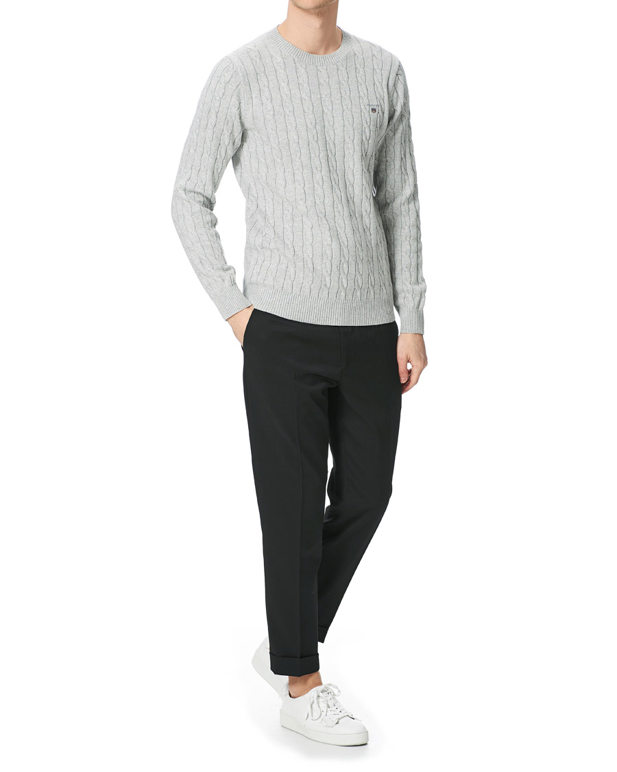 Herr | Tröjor | GANT | Cotton Cable Crew Neck Pullover Light Grey Melange