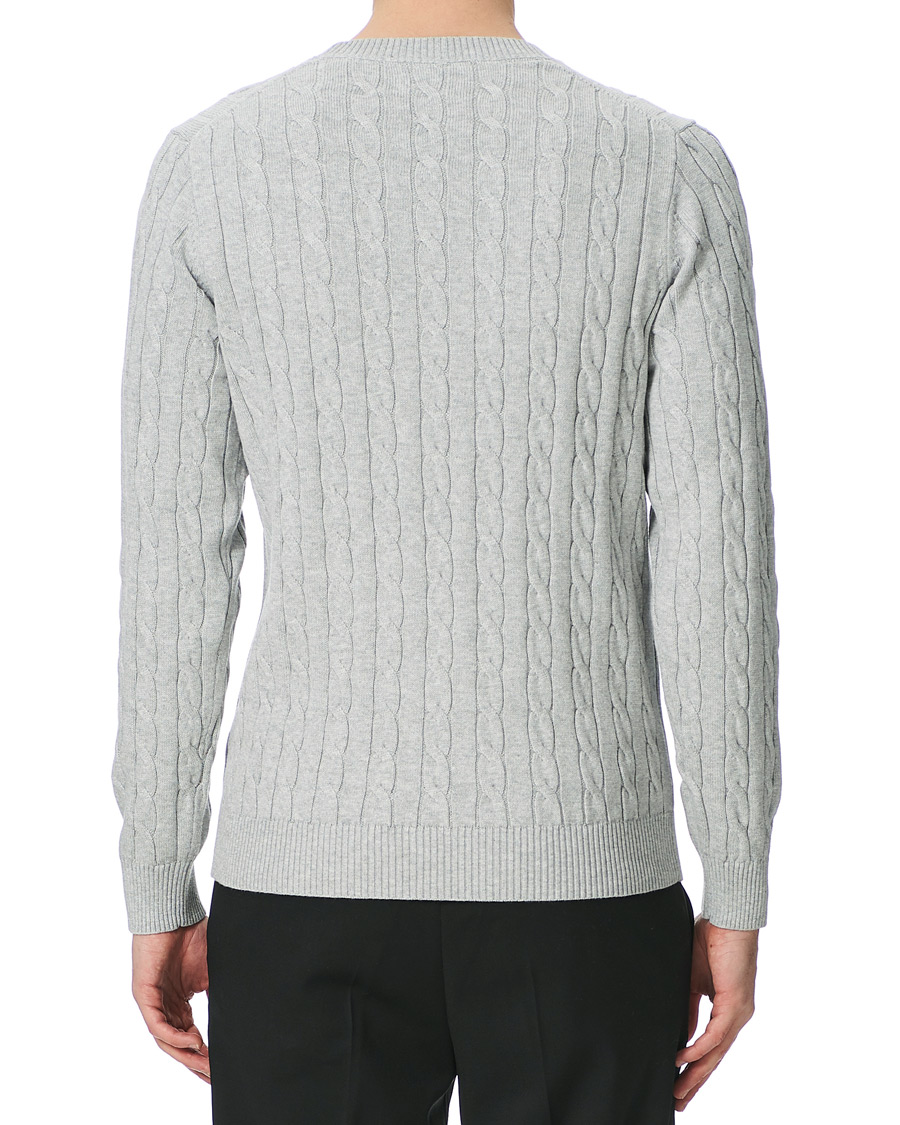 Herr | Tröjor | GANT | Cotton Cable Crew Neck Pullover Light Grey Melange