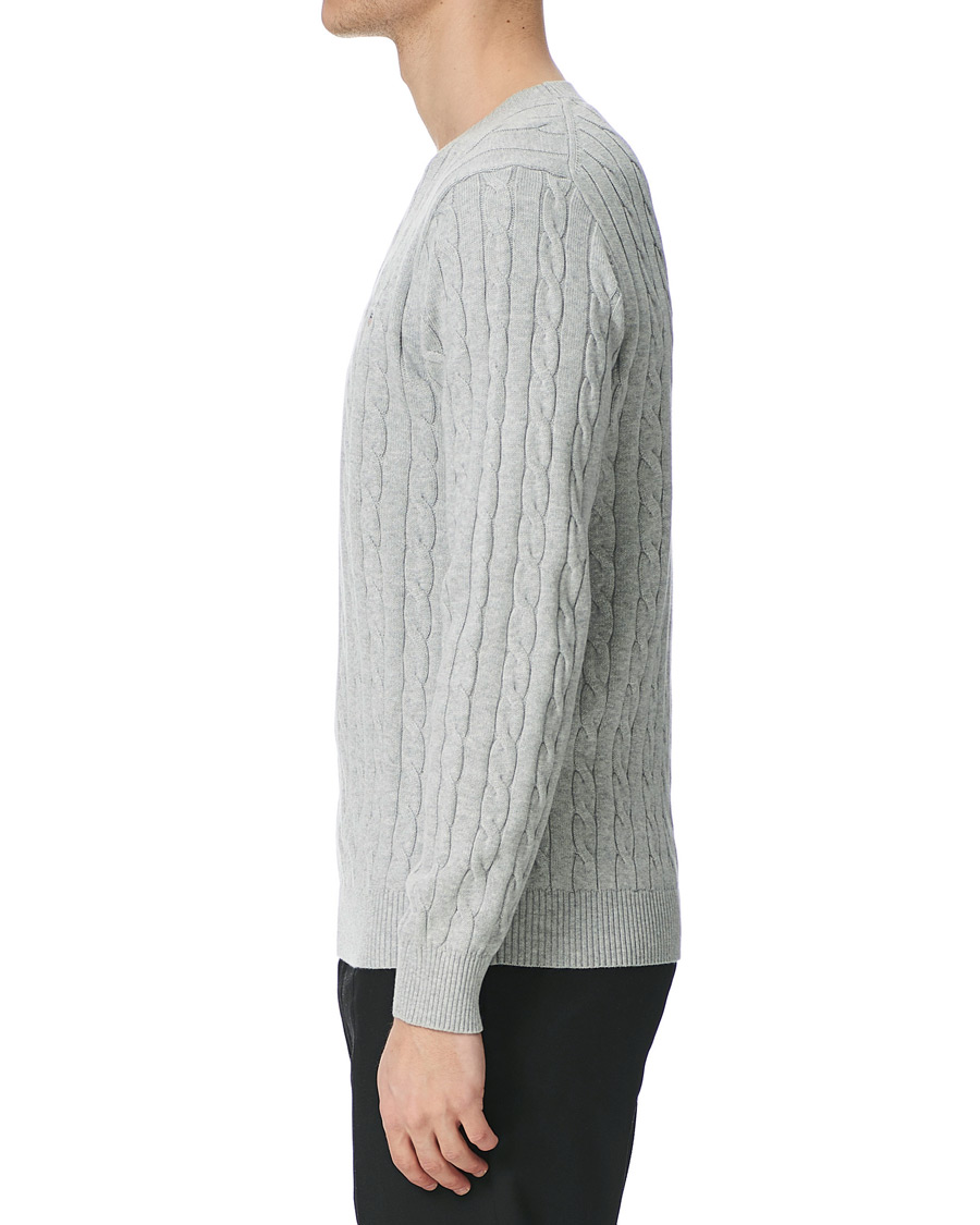Herr | Tröjor | GANT | Cotton Cable Crew Neck Pullover Light Grey Melange