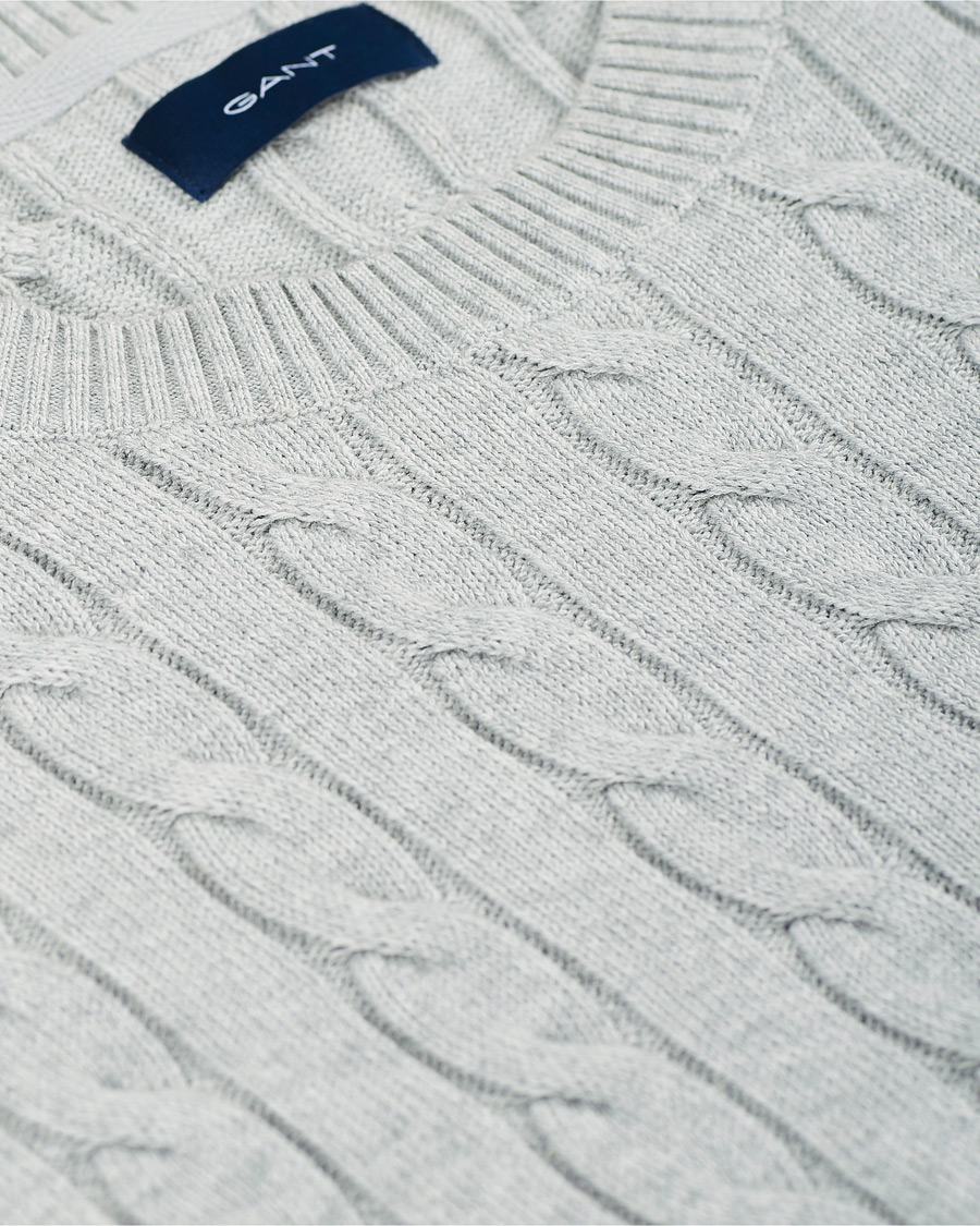 Herr | Tröjor | GANT | Cotton Cable Crew Neck Pullover Light Grey Melange