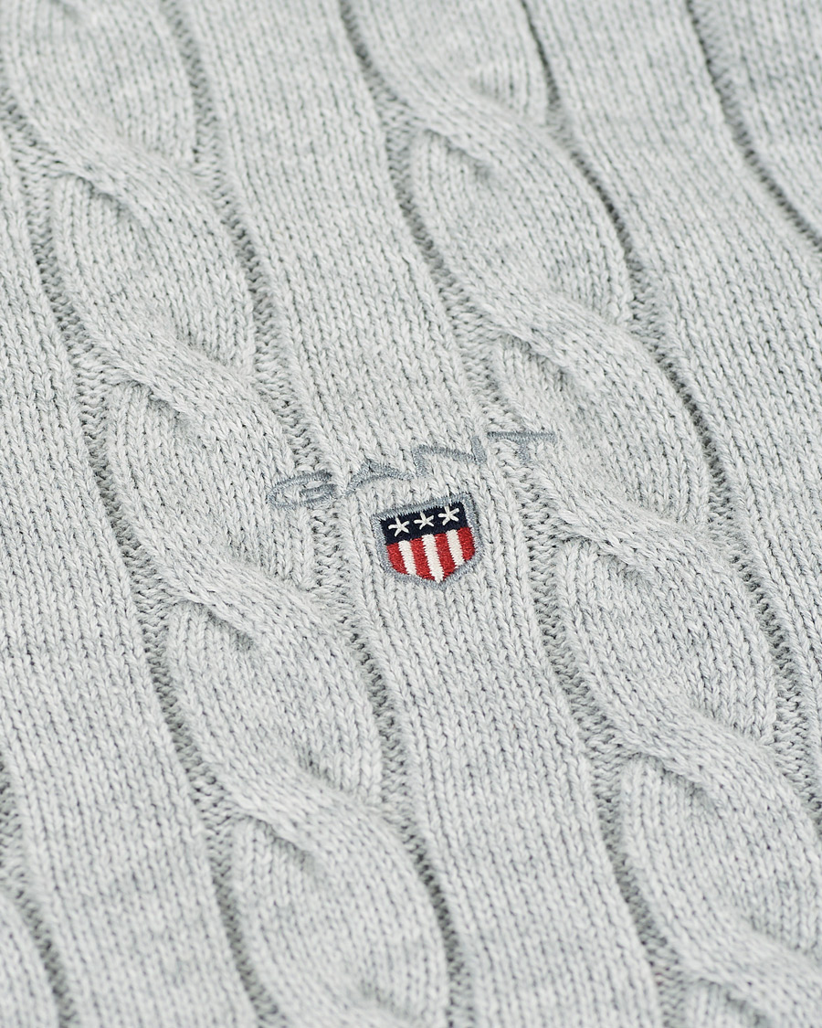 Herr | Tröjor | GANT | Cotton Cable Crew Neck Pullover Light Grey Melange