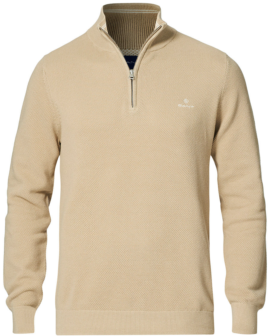Herr | Tröjor | GANT | Cotton Pique Half-Zip Sweater Dry Sand