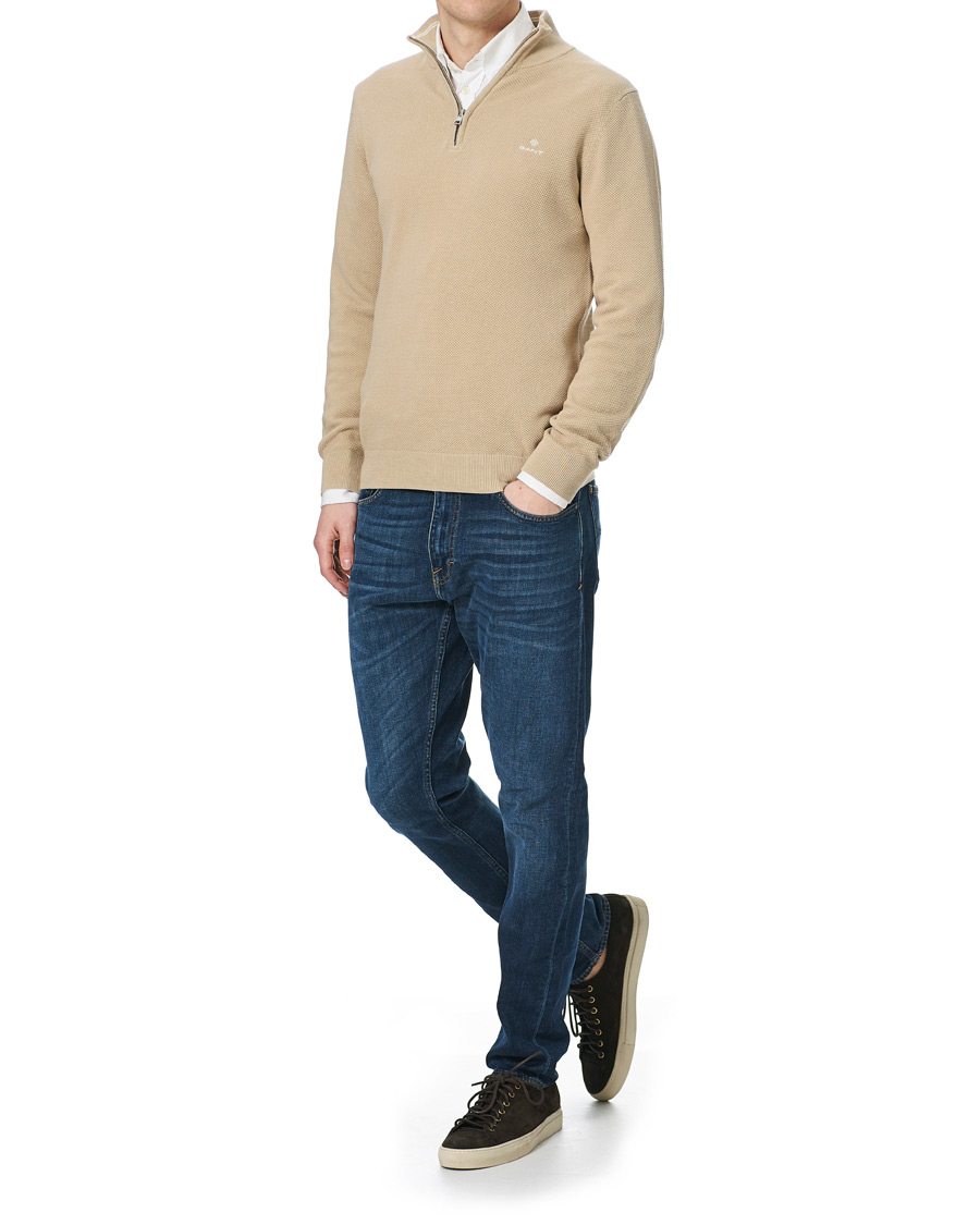 Herr | Tröjor | GANT | Cotton Pique Half-Zip Sweater Dry Sand