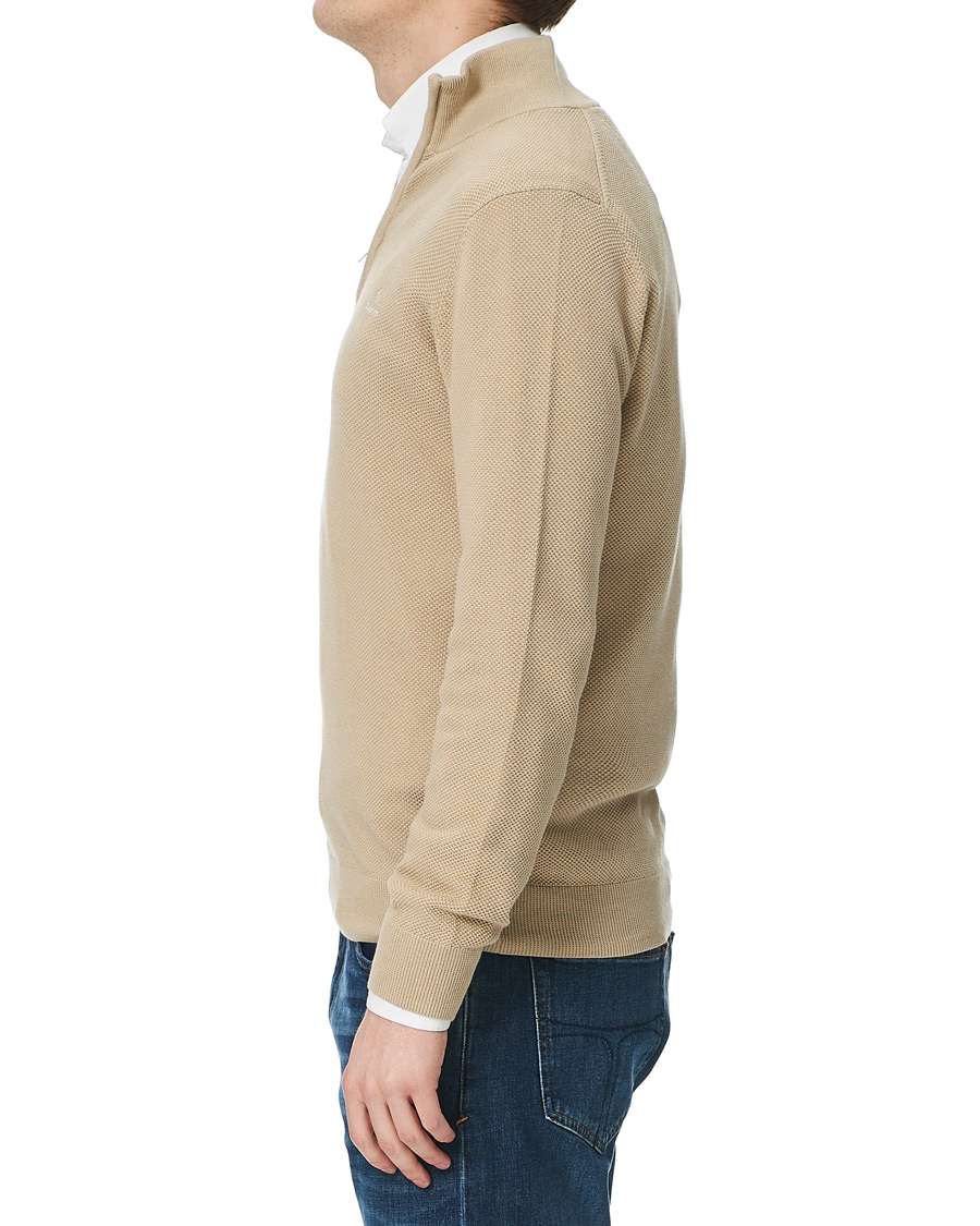 Herr | Tröjor | GANT | Cotton Pique Half-Zip Sweater Dry Sand