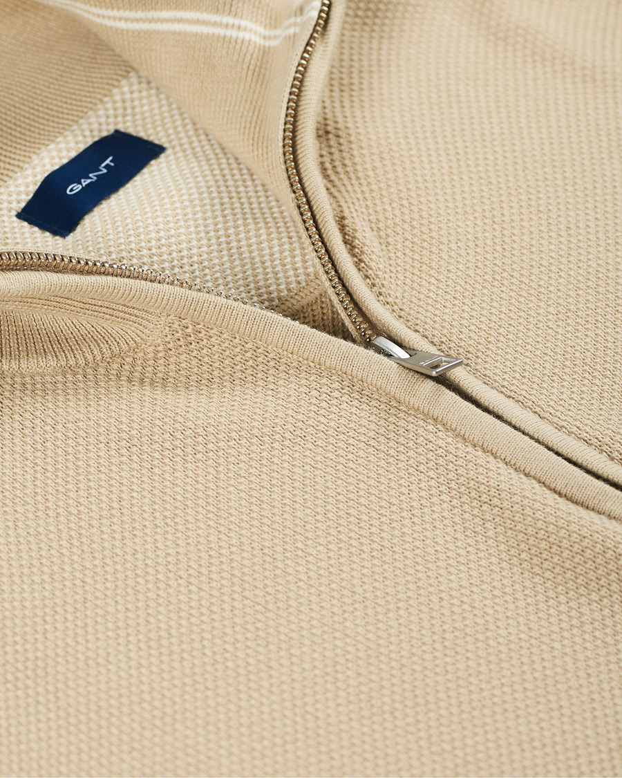 Herr | Tröjor | GANT | Cotton Pique Half-Zip Sweater Dry Sand