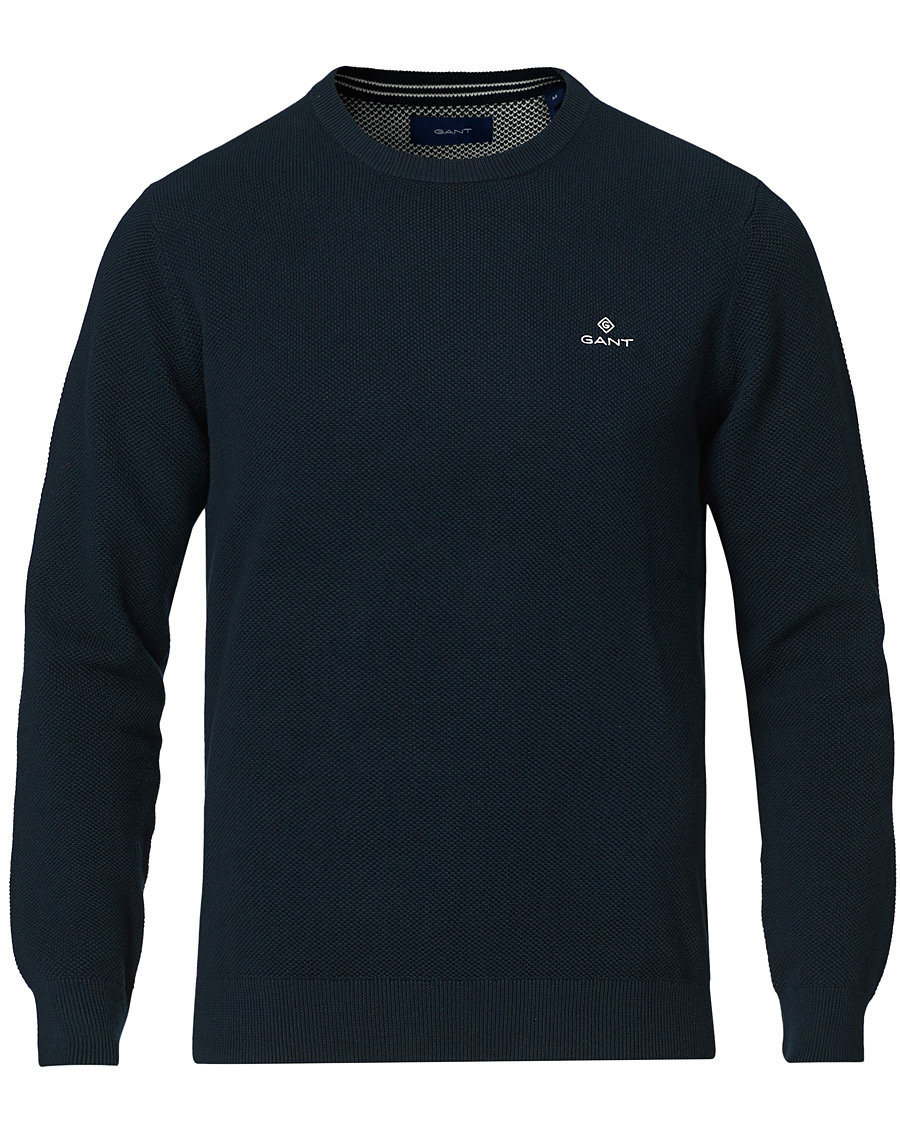 Herr | Tröjor | GANT | Cotton Pique Crew Neck Eavning Blue