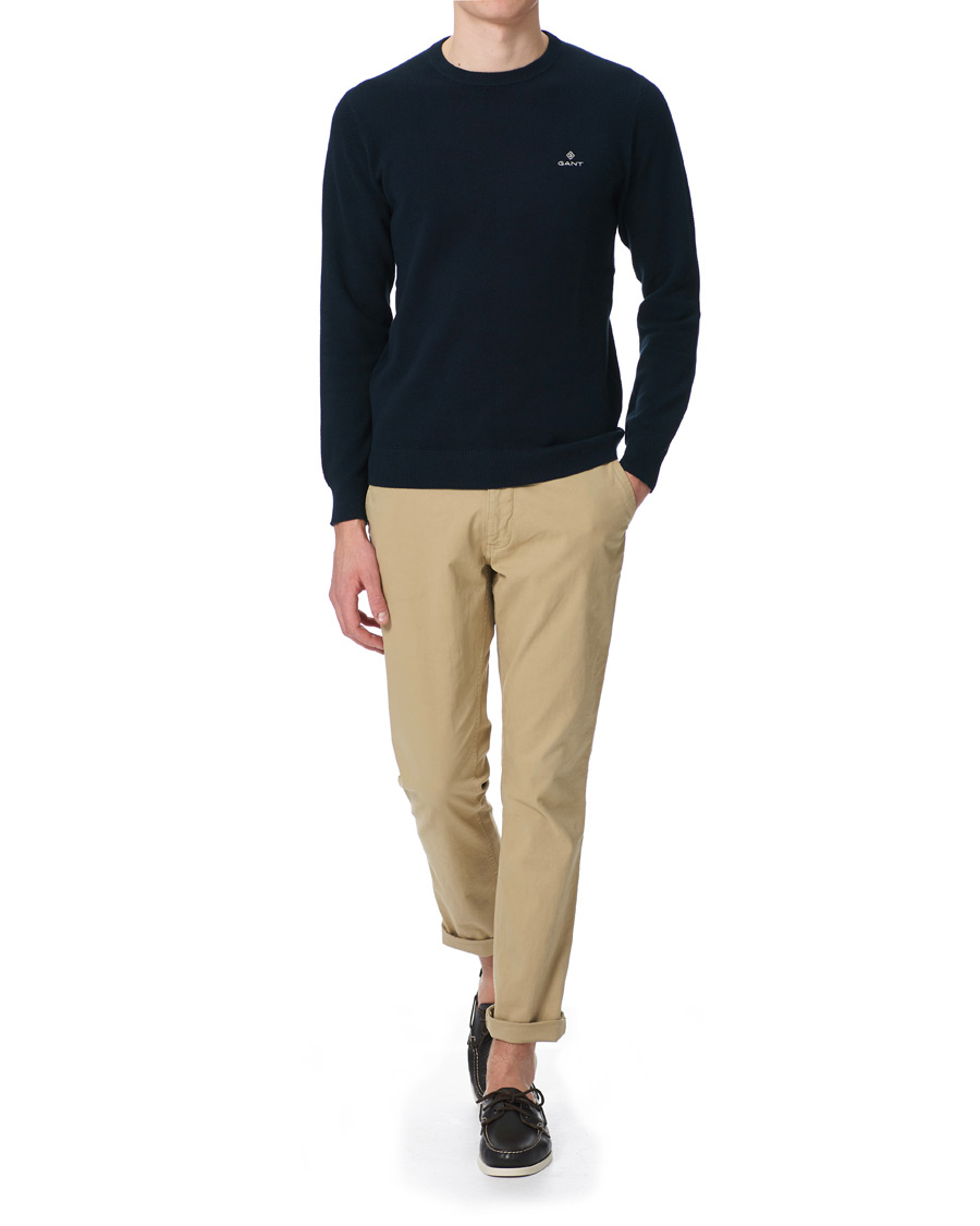 Herr | Tröjor | GANT | Cotton Pique Crew Neck Eavning Blue