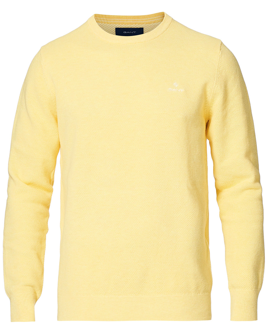 Herr | Tröjor | GANT | Cotton Pique Crew Neck Sweater Brimstone Yellow
