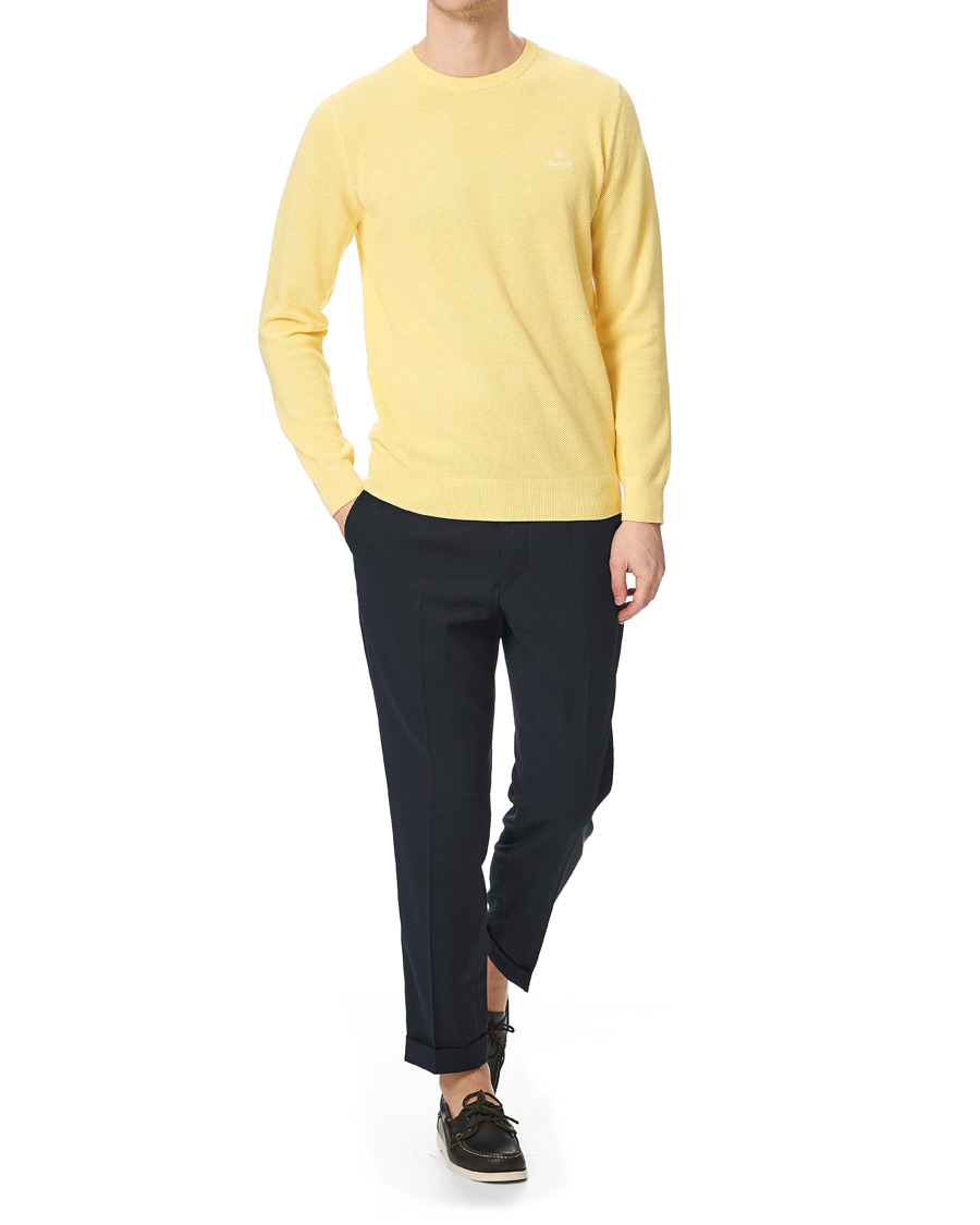 Herr | Tröjor | GANT | Cotton Pique Crew Neck Sweater Brimstone Yellow