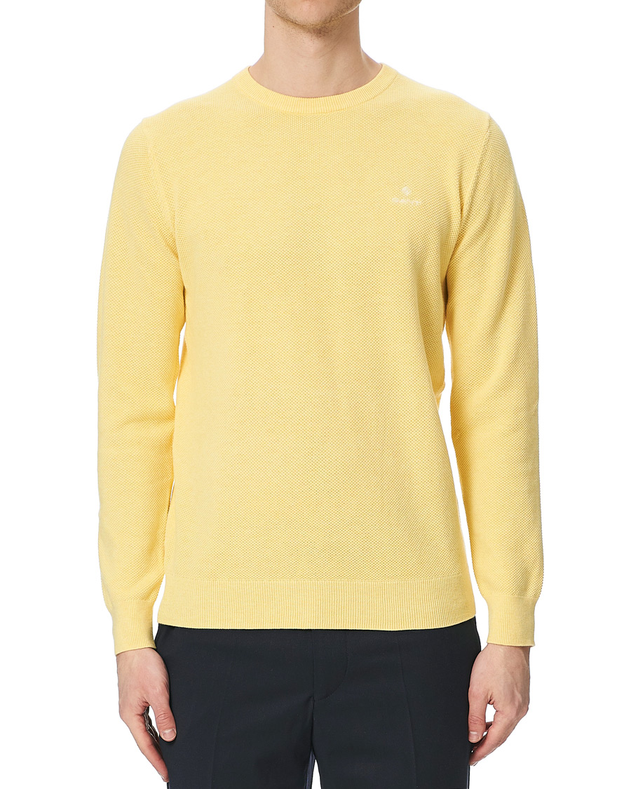 Herr | Tröjor | GANT | Cotton Pique Crew Neck Sweater Brimstone Yellow