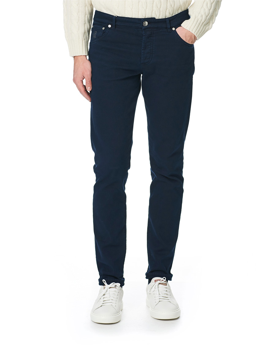 Herr | Quiet Luxury | Brunello Cucinelli | Slim Fit 5-Pocket Twill Pants Navy