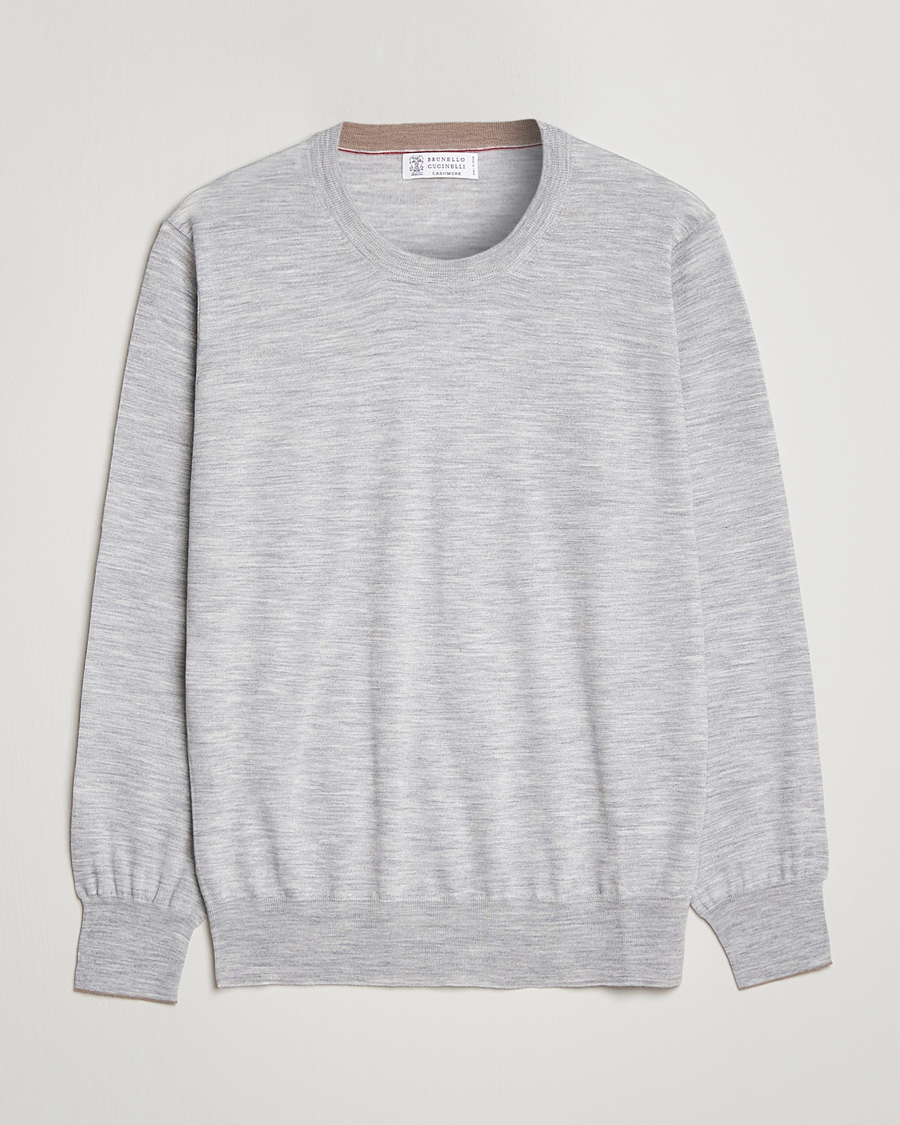 Herr | Tröjor | Brunello Cucinelli | Cashmere/Wool Crew Neck Sweater Light Grey