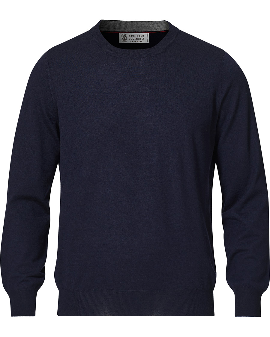 Herr | Tröjor | Brunello Cucinelli | Cashmere/Wool Crew Neck Sweater Navy
