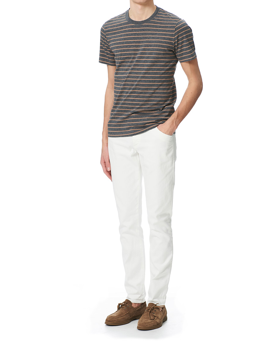 Herr | T-Shirts | Brunello Cucinelli | Breton Stripe Short Sleeve T-Shirt Grey/Brown