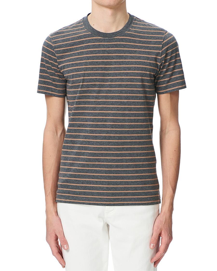 Herr | T-Shirts | Brunello Cucinelli | Breton Stripe Short Sleeve T-Shirt Grey/Brown