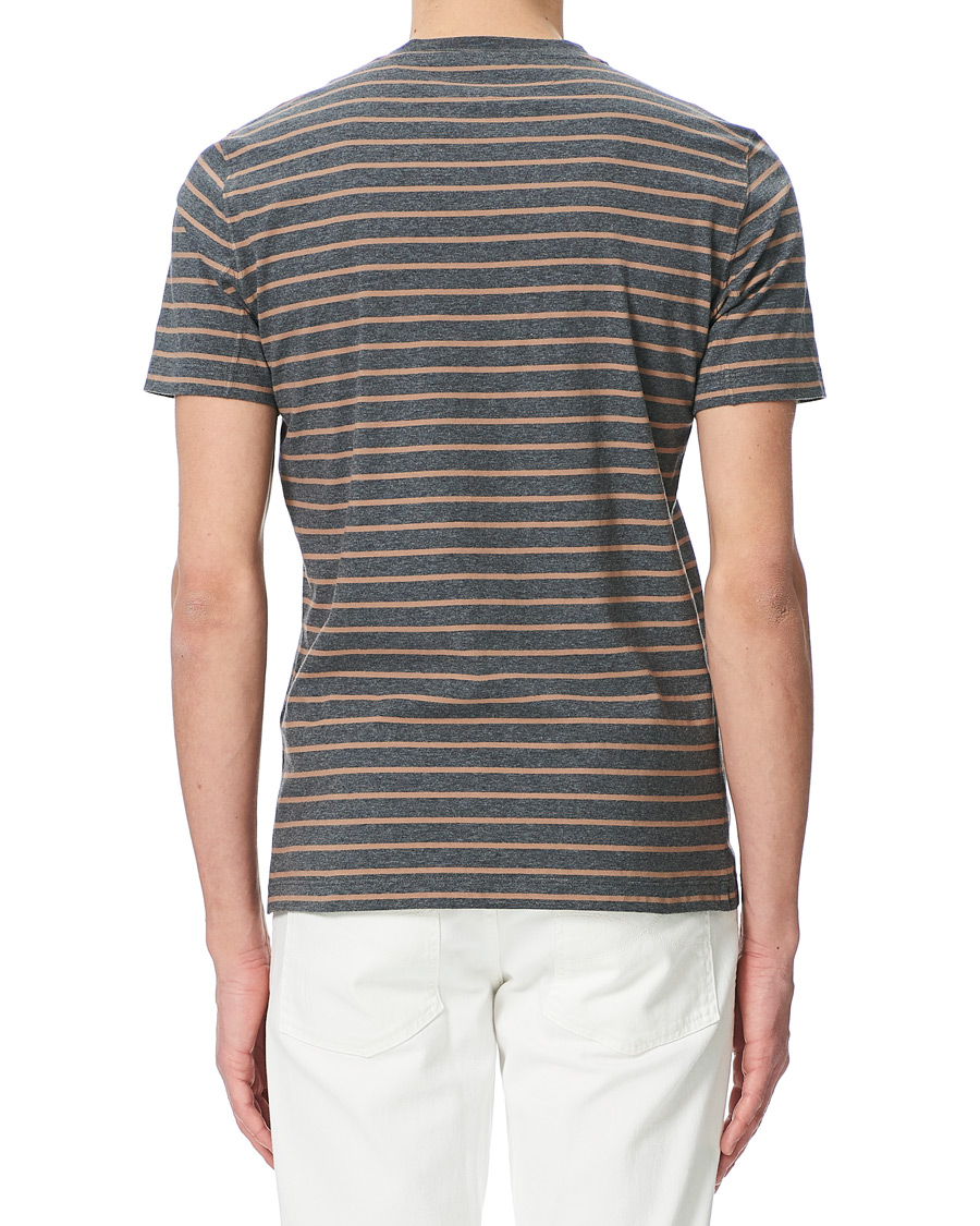 Herr | T-Shirts | Brunello Cucinelli | Breton Stripe Short Sleeve T-Shirt Grey/Brown