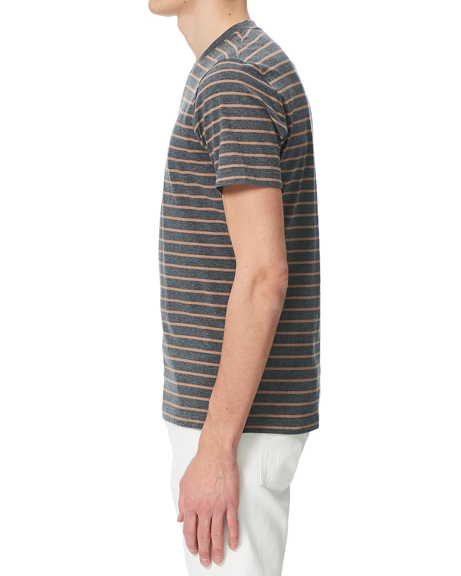 Herr | T-Shirts | Brunello Cucinelli | Breton Stripe Short Sleeve T-Shirt Grey/Brown