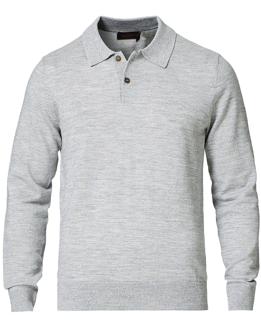Herr | Tröjor | Morris | Merino Long Sleeve Polo Shirt Grey Melange