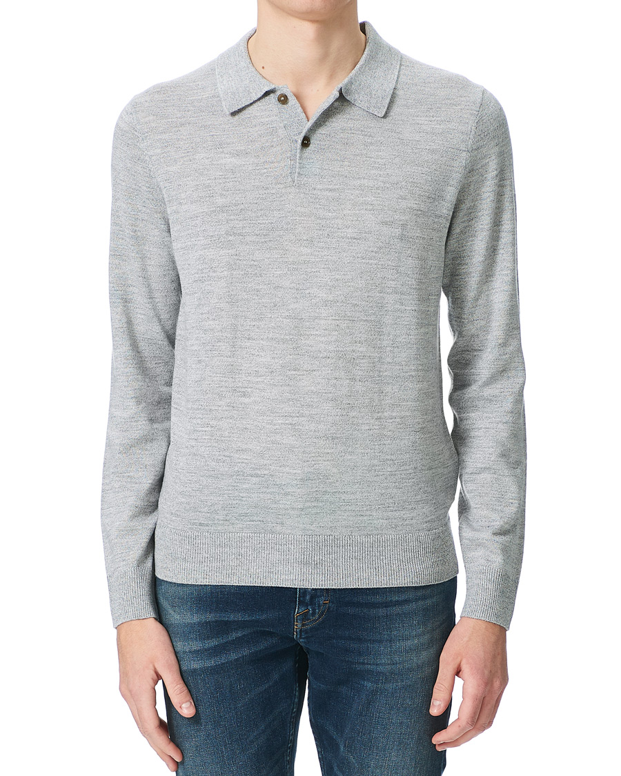 Herr | Tröjor | Morris | Merino Long Sleeve Polo Shirt Grey Melange