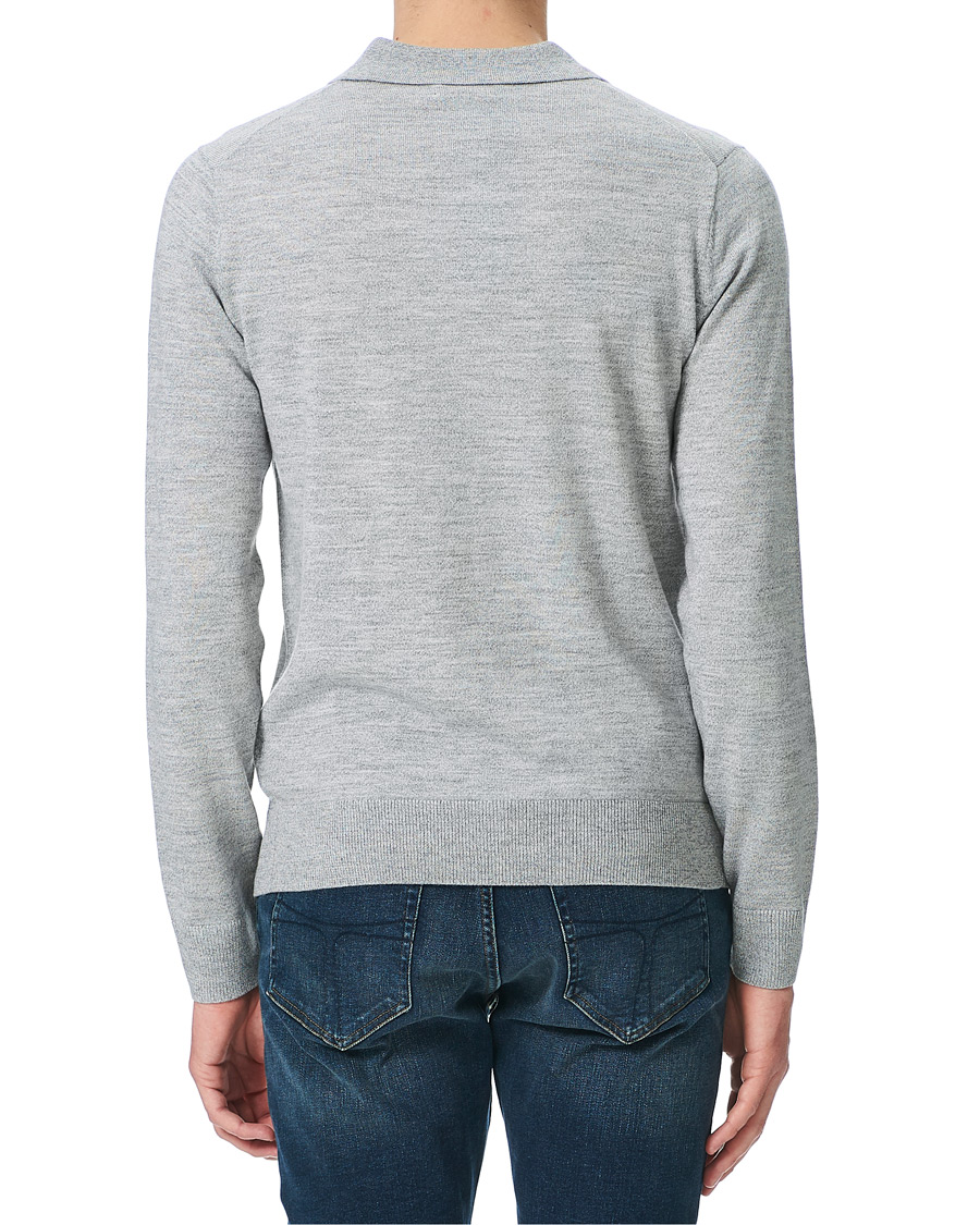 Herr | Tröjor | Morris | Merino Long Sleeve Polo Shirt Grey Melange