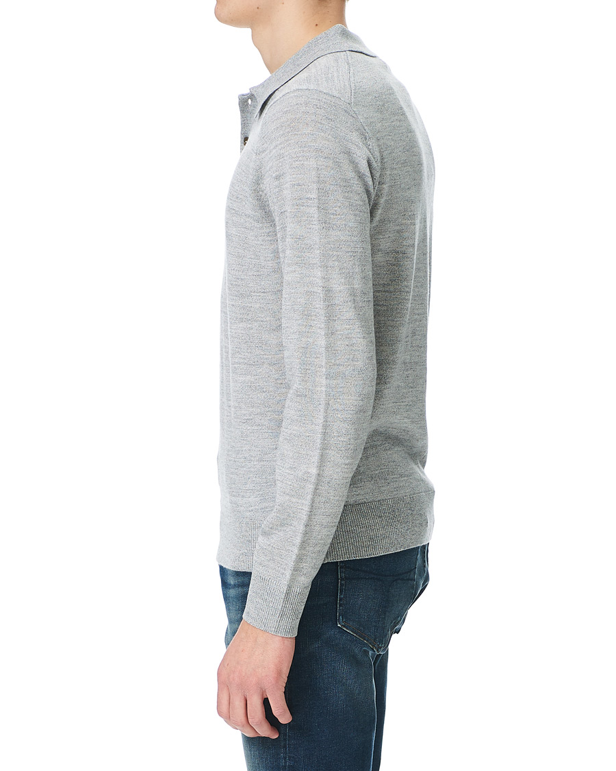 Herr | Tröjor | Morris | Merino Long Sleeve Polo Shirt Grey Melange