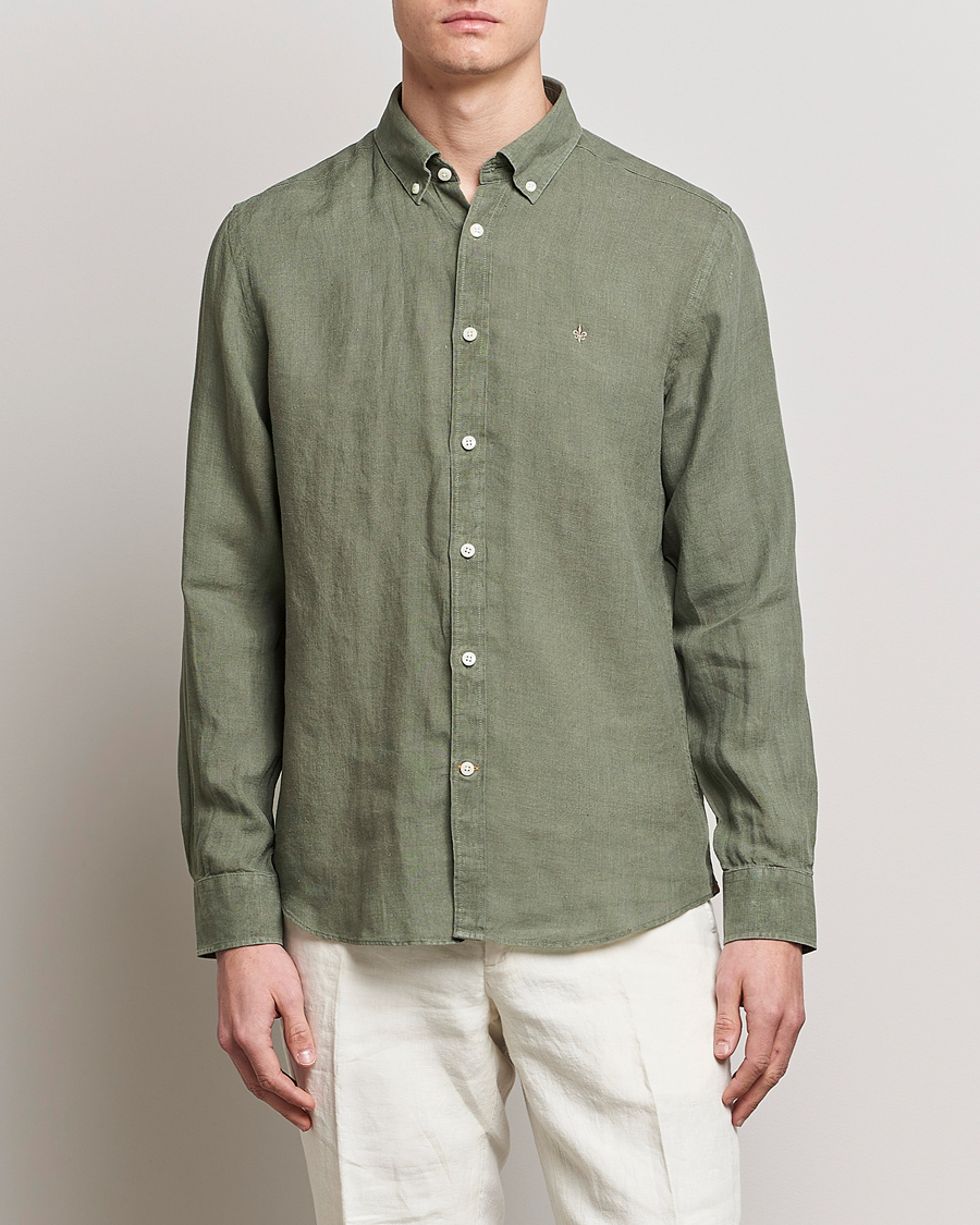 Herr | Kavaj | Morris | Douglas Linen Button Down Shirt Olive