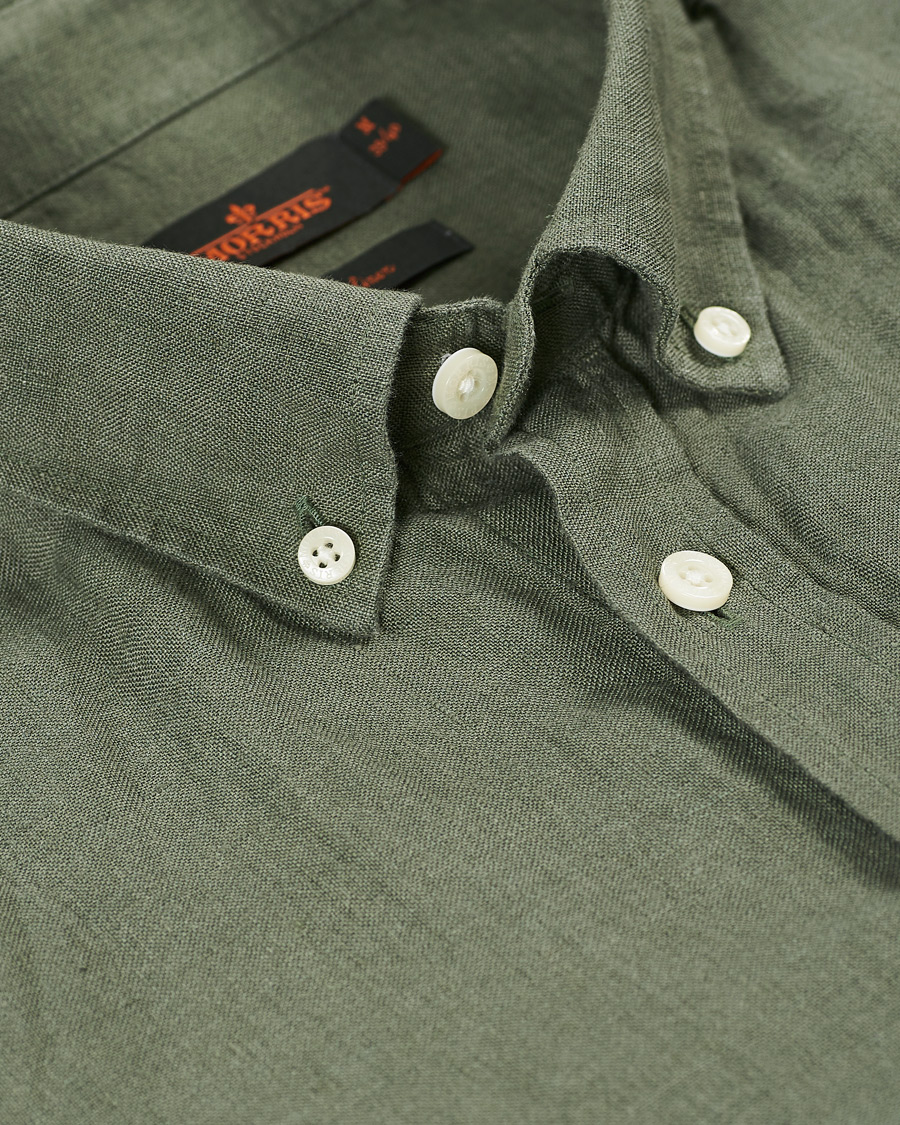 Herr | Skjortor | Morris | Douglas Linen Short Sleeve Shirt Olive