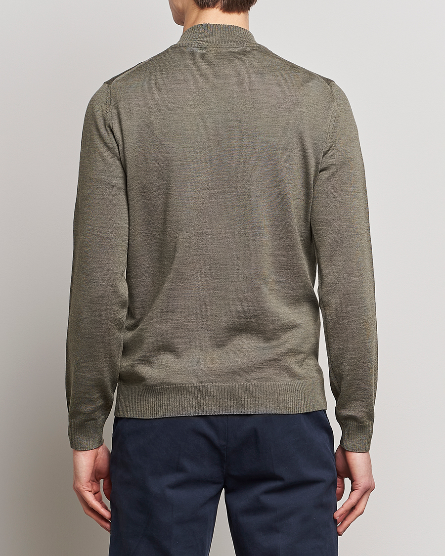 Herr | Tröjor | Stenströms | Merino Wool Half Zip Olive