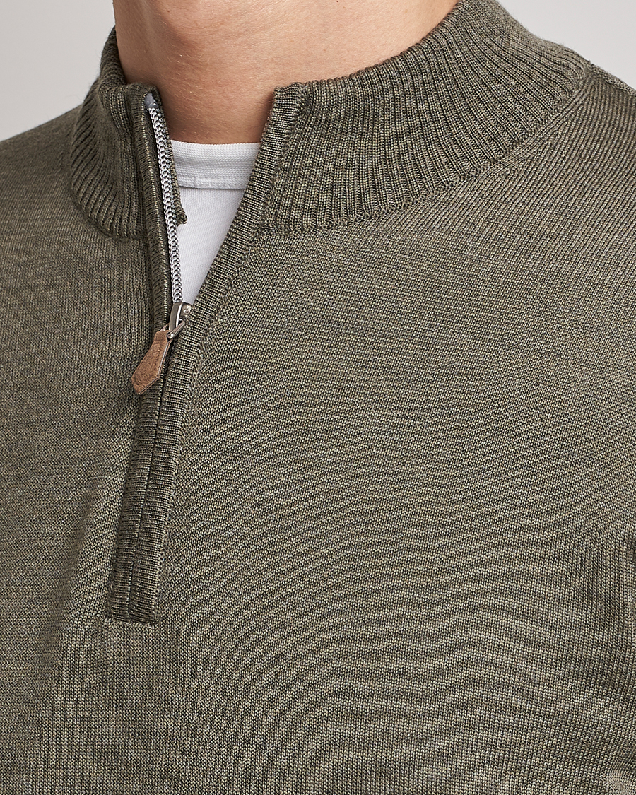 Herr | Tröjor | Stenströms | Merino Wool Half Zip Olive