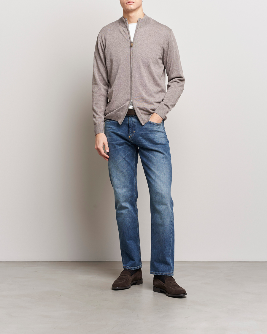 Herr | Tröjor | Stenströms | Merino Wool Full Zip Mud Brown