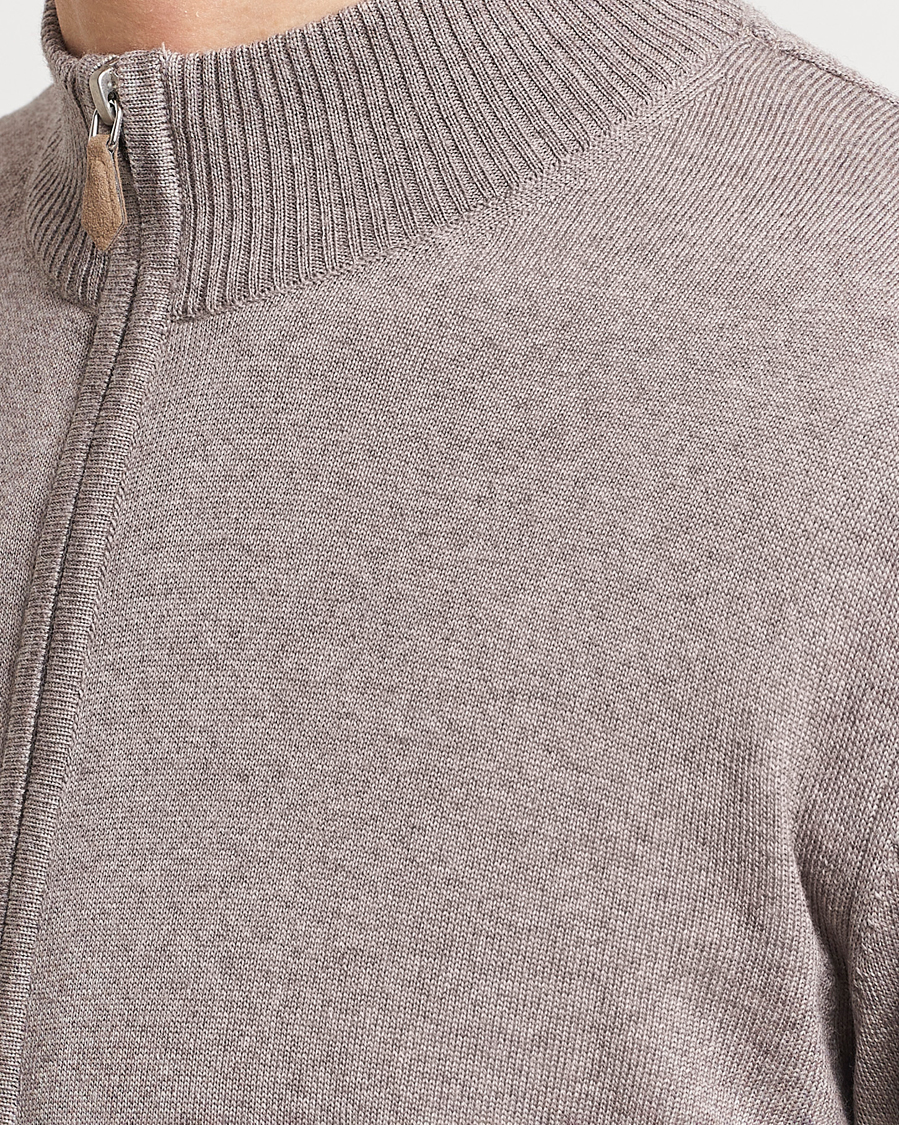 Herr | Tröjor | Stenströms | Merino Wool Full Zip Mud Brown