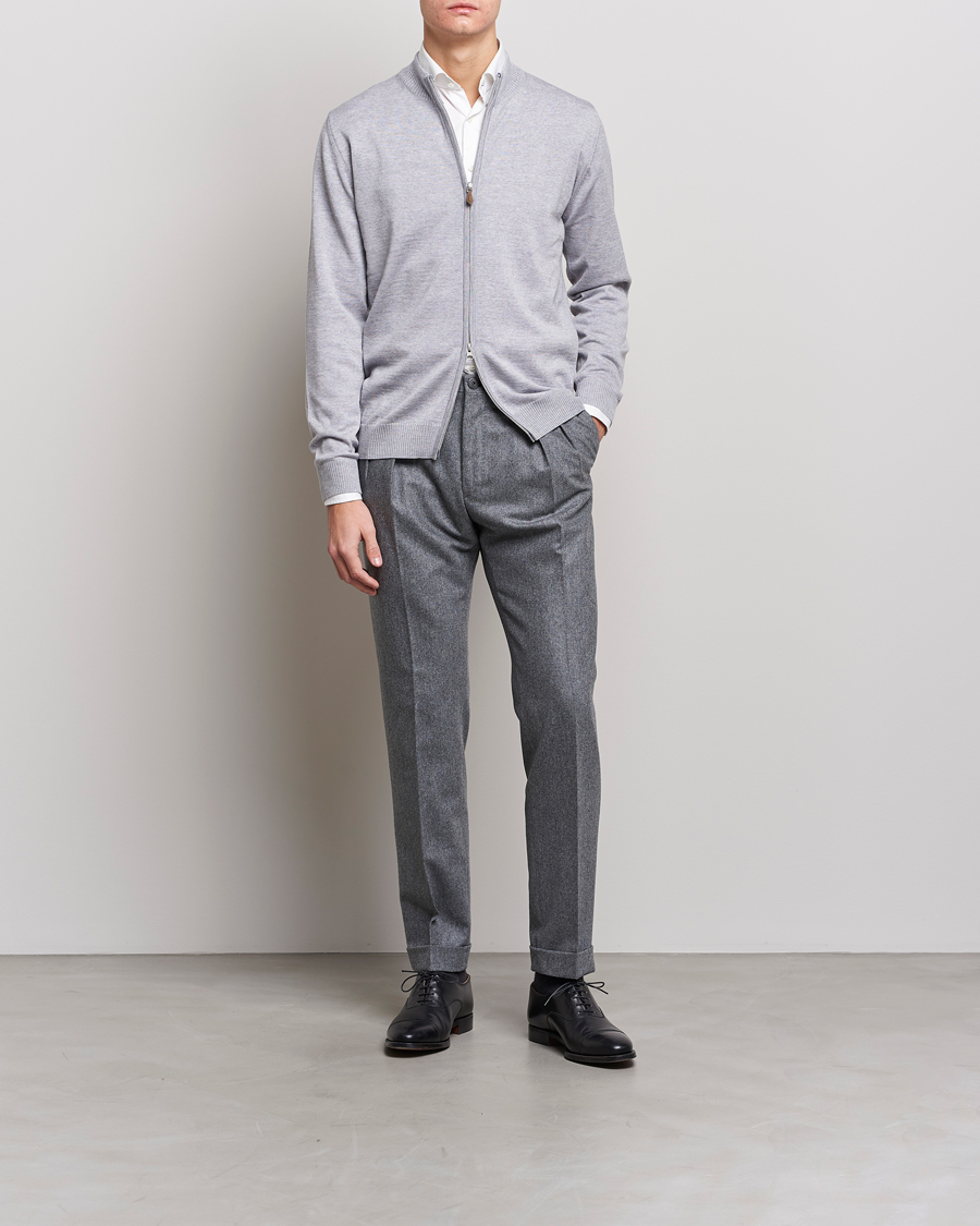 Herr | Tröjor | Stenströms | Merino Wool Full Zip Light Grey