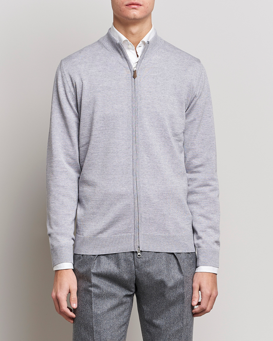 Herr | Tröjor | Stenströms | Merino Wool Full Zip Light Grey