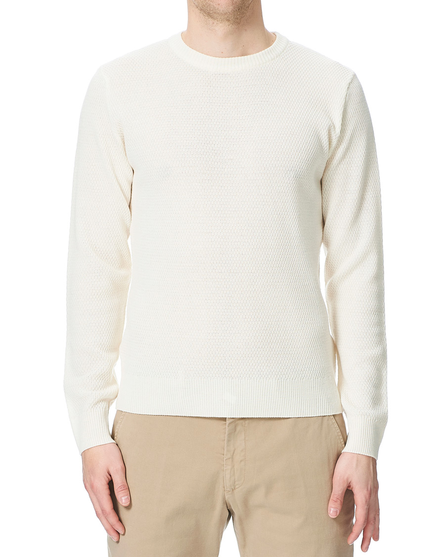 Herr | Tröjor | Stenströms | Textured Merino Crew Neck Off White