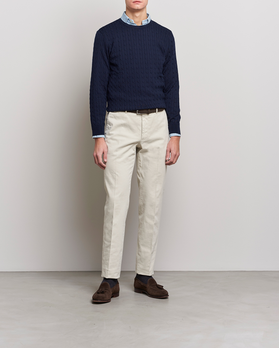 Herr | Tröjor | Stenströms | Merino Cable Crew Neck Navy