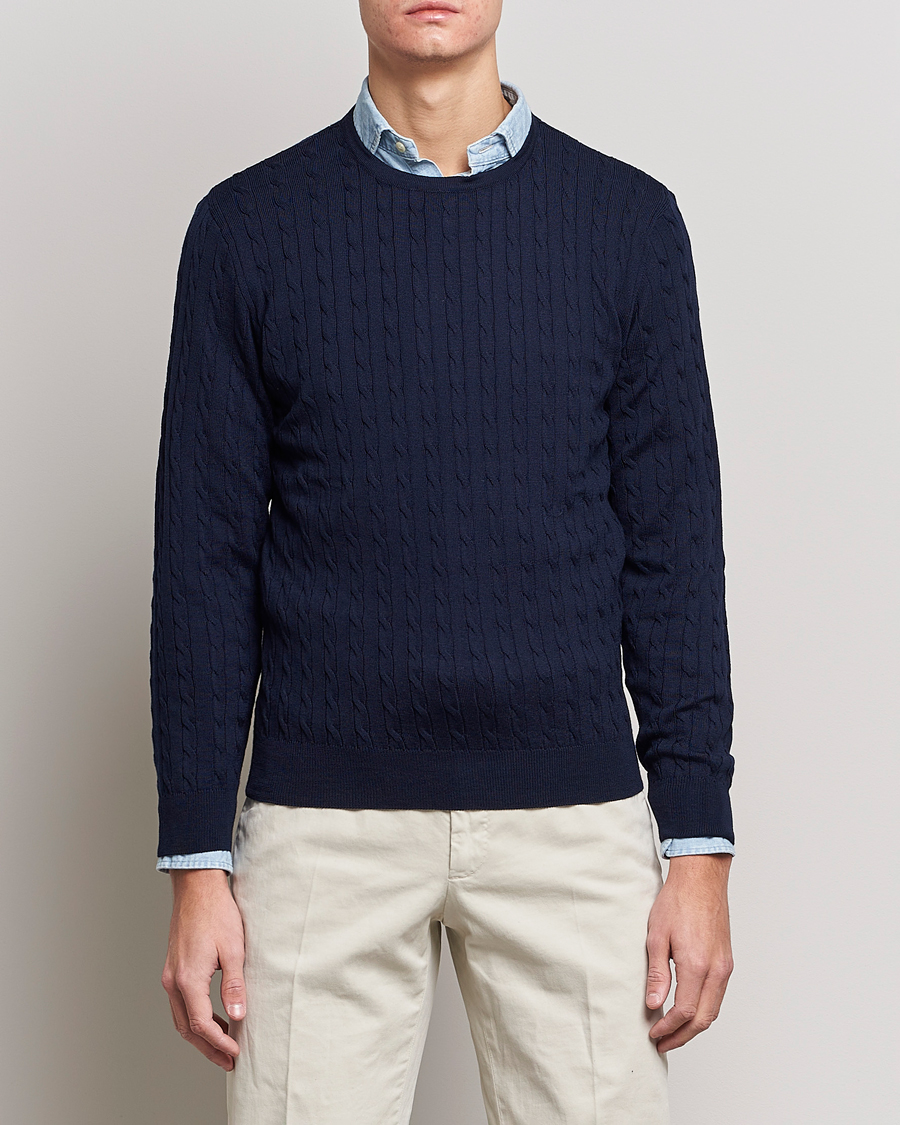 Herr | Realisation | Stenströms | Merino Cable Crew Neck Navy