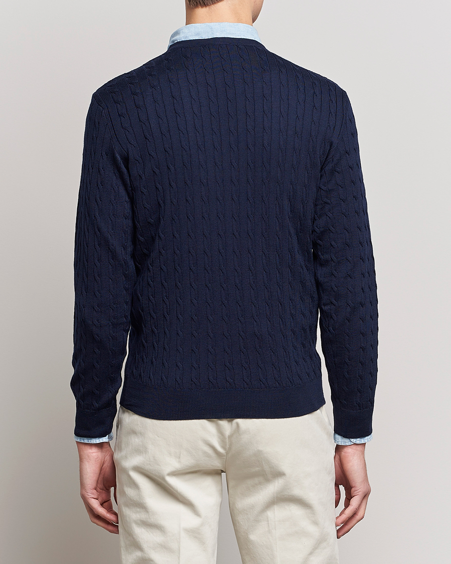 Herr | Tröjor | Stenströms | Merino Cable Crew Neck Navy
