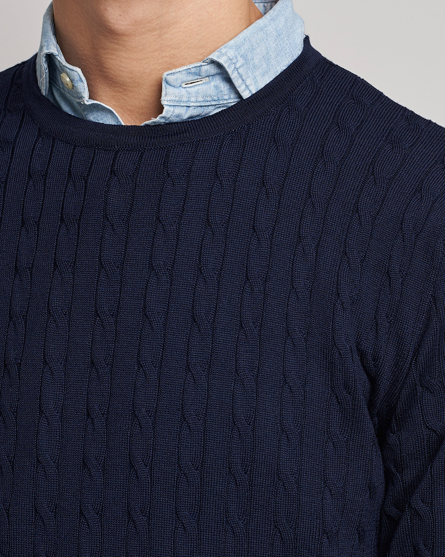 Herr | Tröjor | Stenströms | Merino Cable Crew Neck Navy